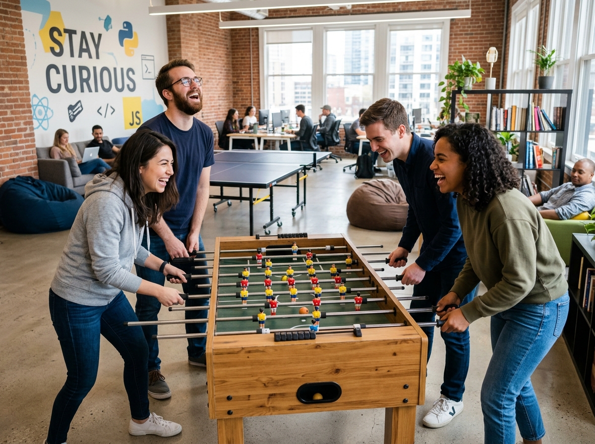 Playing office foosball